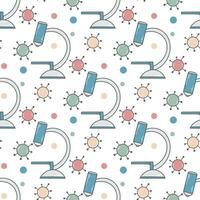 Hand drawn microscope and viruses seamless pattern vector