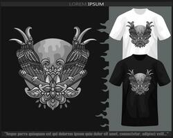 Monochrome Hornbill bird mandala arts isolated on black and white t shirt. vector