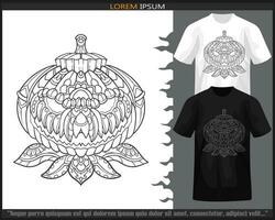 Pumpkin head mandala arts isolated on black and white t shirt. vector