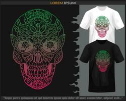 Gradient Colorful Skull head mandala arts isolated on black and white t shirt. vector