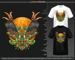 Colorful Hornbil bird mandala arts isolated on black and white t shirt. vector