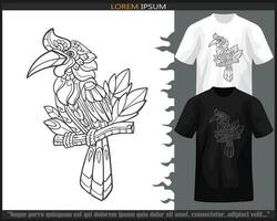 Hornbill bird mandala arts isolated on black and white t shirt. vector