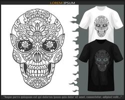 skull head mandala arts isolated on black and white t shirt. vector