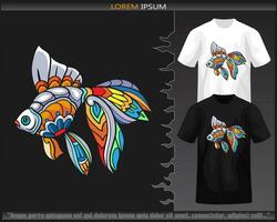 Colorful Goldfish mandala arts isolated on black and white t shirt. vector