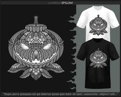 Monochrome Pumpkin mandala arts isolated on black and white t shirt. vector