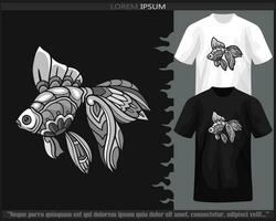 Monochrome Goldfish mandala arts isolated on black and white t shirt. vector