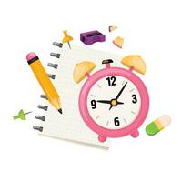 Composition with stationery and clock. vector