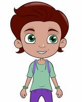 cartoon boy with backpack and green eyes vector