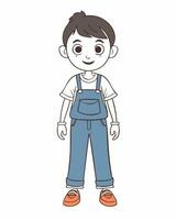 a cartoon boy wearing overalls and a t - shirt vector