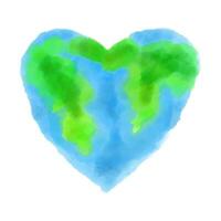 Watercolor Earth heart on white background , vector