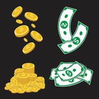 Money paper bill and gold coin vector isolated on background.