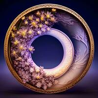 Beautiful crystal crescent moon with flowers photo