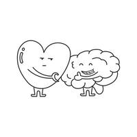 mano dibujado niños dibujo dibujos animados vector ilustración linda corazón y cerebro relación icono aislado en blanco antecedentes