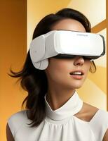 woman having fun in virtual reality, VR glasses photo