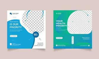 Healthcare Social Media Post square flyer Layout Set vector