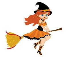 Beautiful Witch Flying on a Broom Stick vector