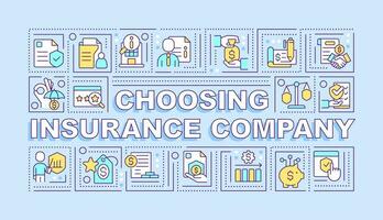 Choosing protection company word concepts blue banner. Finance coverage. Infographics with editable icons on color background. Isolated typography. Vector illustration with text