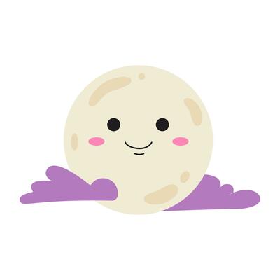 Cute funny halloween moon in the clouds
