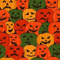 Seamless pattern with Halloween pumpkins. Scary sinister faces and frightening smiles. Vector graphics.