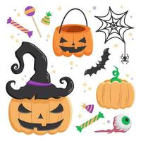 Halloween design elements small set, sticker set with Halloween symbols vector