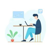 Do Some Work On A Laptop while having a coffee concept illustration vector