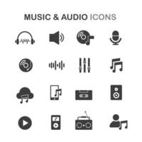 Vector music and audio icon set. Fillio black icon series.