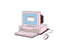 Old retro desktop PC. personal computer. 90s technology, nostalgia tech icon vector