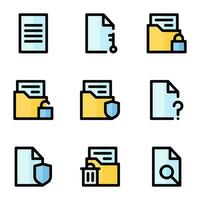 document and file icon set, in colored outline style, includes paper, file, lock, password, security, folder and protection. Suitable for business needs, offices and jobs. vector