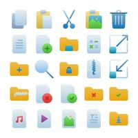 Document file icon set, in dradient color style, suitable for business, office, work, ui and technology. This includes files, data, new documents, folders, edit, copy, file format, and delete. vector