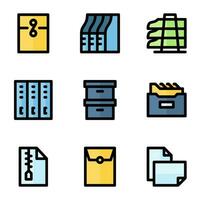 document and file icon set, in colored outline style, including envelope, safe deposit box, orderner, tray, paper and archive. Suitable for business needs, offices and jobs. vector