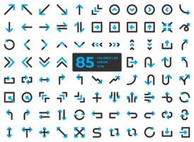 flecha símbolo icono conjunto línea dos tono color en píxel Perfecto para direcciones y usuario interfaz como bien como para tráfico señales. esta incluye adelante, atrás, doblar, contrarrestar, rebobinar, arriba y abajo. vector
