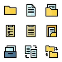 document and file icon set, in colored outline style, includes folder, file, paper, checkbox, note, and archive. Suitable for business needs, offices and jobs. vector