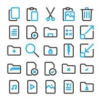 Documents file icon set, in dual tone style, suitable for business, office, work, ui and technology. This includes files, data, new documents, folders, edit, copy, archive, file format, and delete. vector