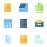 document and file icon set, in flat style, including envelope, safe deposit box, orderner, tray, paper and archive. Suitable for business needs, offices and jobs. vector