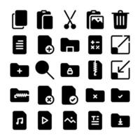 documents office icon set, in glyph style, suitable for business, office, work, ui and technology. This includes files, data, new documents, folders, edit, copy, archive, file format, and delete. vector