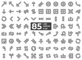 A set of gray-black two-line arrow symbol icon set in pixel perfect for directions and user interface as well as for traffic signs. This includes forward, back, turn, reverse, rewind, up and down. vector