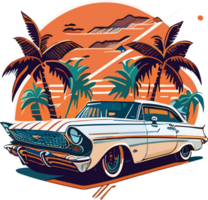 Retro car on summer AI generative png