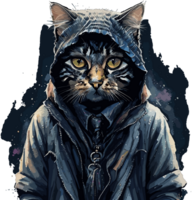 Charming Cat Couture Unveiling Hooded Feline Fashion AI generative png