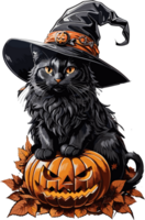 Mitternacht Magie Umarmen das schwarz Katze Halloween Festival ai generativ png