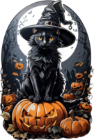 Mitternacht Magie Umarmen das schwarz Katze Halloween Festival ai generativ png