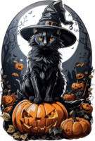 midnatt magi fattande de svart katt halloween festival ai generativ png