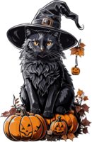 midnatt magi fattande de svart katt halloween festival ai generativ png