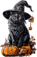 Mitternacht Magie Umarmen das schwarz Katze Halloween Festival ai generativ png