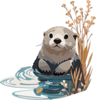Graceful Otters Navigating Waters with Elegance AI generative png