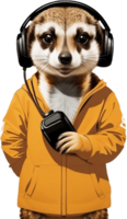 Serene Soundscapes Meerkat Wearing Headphones Paintings AI generative png