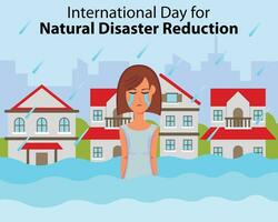 illustration vector graphic of a girl crying in the middle of a flood puddle, perfect for international day, natural disaster reduction, celebrate, greeting card, etc.