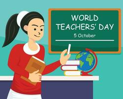 illustration vector graphic of The female teacher is explaining the lesson in front of the class, perfect for international day, world teachers day, celebrate, greeting card, etc.