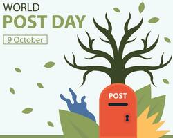 illustration vector graphic of post box under a dry tree, showing fallen leaves, perfect for international day, world post day, celebrate, greeting card, etc.