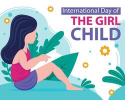 illustration vector graphic of a girl is sitting and reading a book in the park, perfect for international day, international day of girl child, celebrate, greeting card, etc.