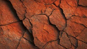 Dark red orange brown rock texture with cracks. Close-up. Rough mountain surface. Ai Generative. photo